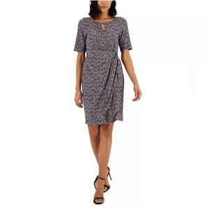Anne Klein Pink Keyhole Faux-Wrap Dress M